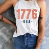 White 1776 USA Printed Round Neck Tank Top