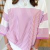 Phalaenopsis Striped Patchwork 3/4 Sleeve Oversize Top