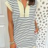 Elegant 95% Cotton Mini Dress With Striped Pattern And Convenient Pockets