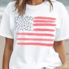 Patriotic And Comfortable White USA Flag Print T-Shirt - Crew Neck, Short Sleeves, And Relaxed Fit