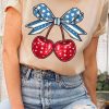 Casual And Comfortable Cherry Print T-Shirt With American Flag Design