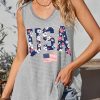 Philippine Gray Textured Floral USA Flag Graphic U Neck Shift Tank Top