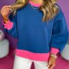 Blue Colorblock Bubble Sleeve Sweatshirt