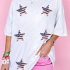 Patriotic Fashion: White Graphic Tunic Tee With Comfortable Fit And Sequined Design