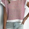 Red Stripe Ribbed Trim Loose Fit Knitted Sweater Vest