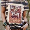 Blue Tie Dye LONG LIVE Cowgirls Graphic Crewneck T Shirt