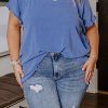 Ashleigh Blue Plus Size Solid Color Short Sleeve Frayed Edge Top