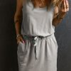 Gray Sleeveless Drawstring Waist Mini Dress