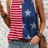 USA Flag Stripes And Stars Print Sleeveless Top For Summer Casual Style