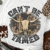 Free-Spirited Western Style Graphic T-Shirt - White Crew Neck