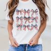 Summer Essential: Comfortable White Printable Tee With American Flag Pattern And Rounding Neckline