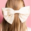 White Pearl Embellished Tiered Satin Bowknot Hair Clip