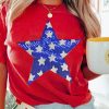 Soft And Lightweight Red Sequin Star Pattern Short Sleeve T-Shirt