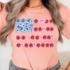 Pink Floral Printed Crew Neck Flag Day T Shirt