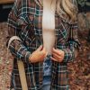 Versatile Shift Jacket With Button Up Style - Brown Plaid Print