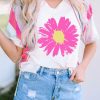 Easy-Mix-and-Match Graphic T Shirt With V Neck And Daisy Pattern