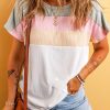 White Colorblock Patchwork Batwing Sleeve Ribbed Plus T Shirt