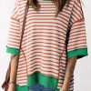 Orange Stripe Oversized Contrast Trim Exposed Seam High Low T Shirt