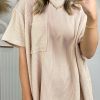 Beige Corded Knit Pocketed Loose Fit T Shirt