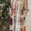 Khaki Plaid Patchwork Long Sleeve Shirt Mini Dress