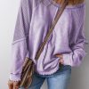 Orchid Petal Waffle Knit Patchwork Exposed Seam Raglan Sweatshirt