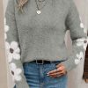 Light Grey Flower Sleeve Drop Shoulder Sweater