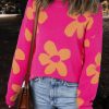 Soft Knit Women's Sweater - Fun And Playful Big Flower Pattern