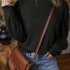 Black Textured Patchwork Round Neck Sweatshirt