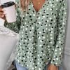 Flattering And Feminine Silhouette: Green Polka Dot Print V-Neck Blouse