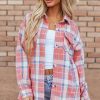 Versatile Button Up Style: Women's Casual Pink Plaid Shacket