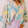 Yellow Floral Allover Print Shirred Cuff Oversized Shirt