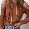 Cozy And Stylish Long Sleeve Hoodie With Drawstring Hood - Cinnamon