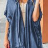 Dusk Blue Chambray Ruffle Hem Half Sleeve Open Loose Kimono