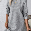 Stylish Round Neck Mini Dress: Textured Gray With Long Sleeves