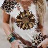 Chestnut Leopard Bleached Sunflower Graphic Crewneck T Shirt