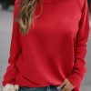 Red Solid Round Neck Raglan Sleeve Sweatshirt