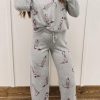 Gray Cowgirl Boots Printed Long Sleeve Top Pants Lounge Set