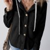 Chic Style: Women's Hooded Shacket With Drawstring Details - Black