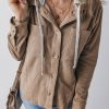 Stylish Hooded Long Sleeve Shacket With Drawstring Details