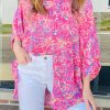 Rose Abstract Print Bracelet Sleeve Oversized Tunic Shirt