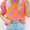 Casual And Chic Tank Top For Women - Strawberry Pink Colorblock Plaid Pattern