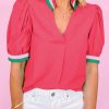 Versatile Women's Summer Blouse - Carrot Color, Colorful Trim Details