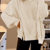 Relaxed And Trendy: Oversized White Sweatshirt With Elegant Bishop Sleeves