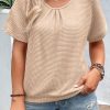 Casual Plus Size Tee For Women With Waffle Knit Fabric And Hollow Out Back