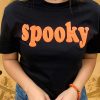 Casual Summer Tee: Spooky Lettering Design - Round Neck, Black Color