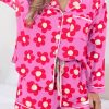 Pink Flower Print Long Sleeve Shirt Shorts Pajamas Set