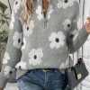 Versatile Women's Winter Sweater: Floral Pattern, Stand Neck, Long Sleeve