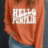 Orange Hello Pumpkin Graphic Drop Shoulder Halloween Sweatshirt