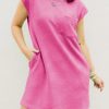 Stylish And Comfortable Women's T-Shirt Dress - Textured Fabric, Short Length