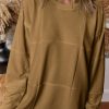 Light French Beige Solid Color Patchwork Drop Shoulder Baggy Sweatshirt